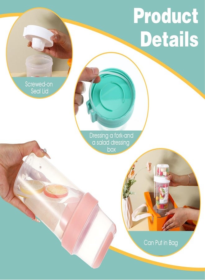 JOUTYFOR 3 Pcs Salad Shaker Cup with Lids and Fork Fresh Salad Shaker Container for Lunch, Portable Breakfast Meal Vegetable and Fruits (White,Pink,Green) - Image 3
